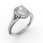 Classic Diamond Halo Engagement Ring with a Subtle Split Band