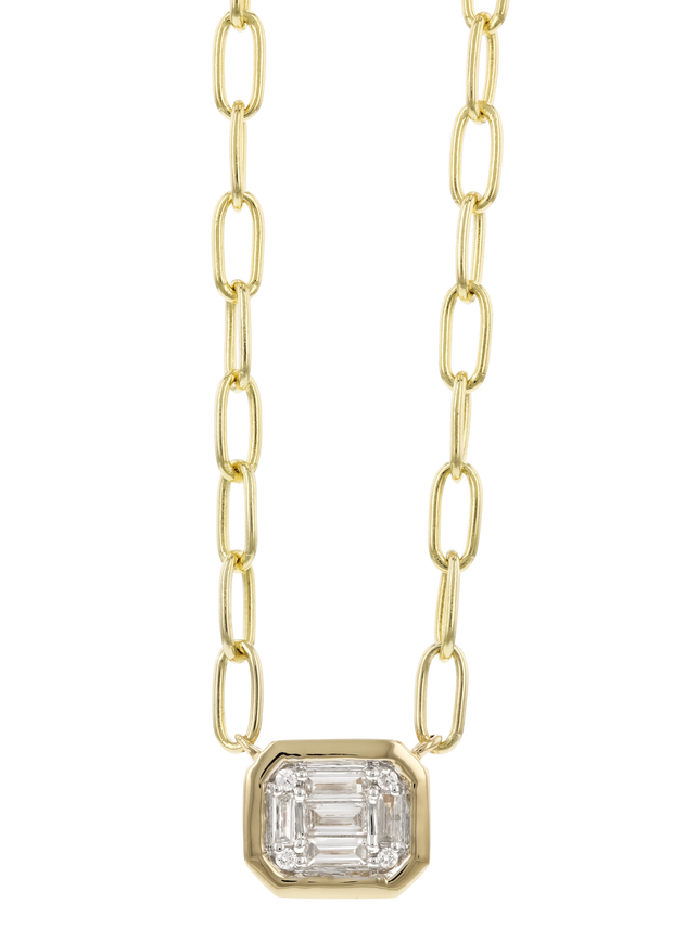 Baguette Diamond Paper Clip Necklace