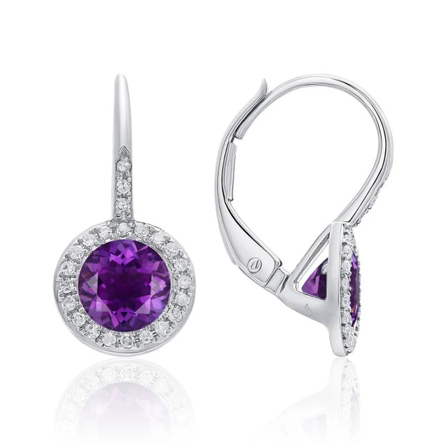 Amethyst & Diamond Leverback Earrings