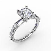 Contemporary Diamond Solitaire Engagement Ring With Baguettes