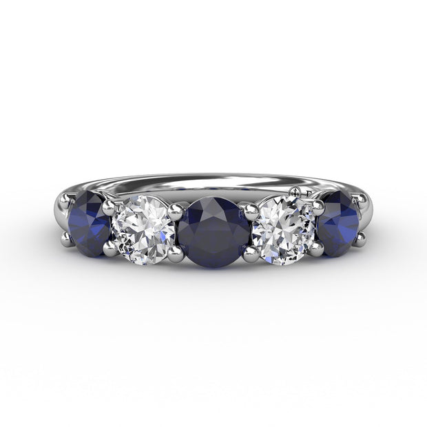 Chunky Sapphire and Diamond Shared Prong Anniversary Band