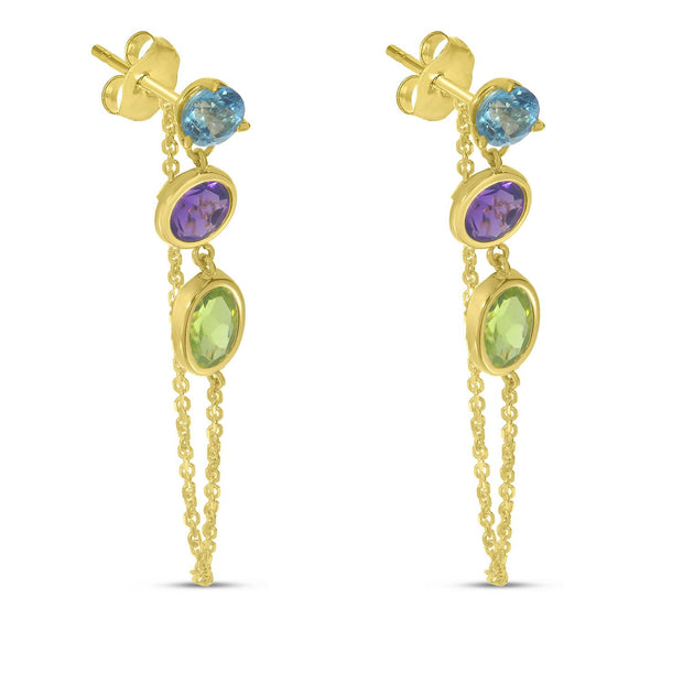 Multi Gemstone Drop Chain Earrings