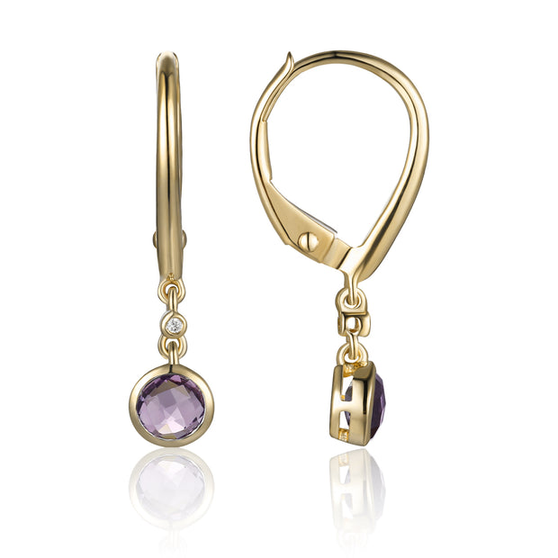 Amethyst & Diamond Bezel Leverback Earrings