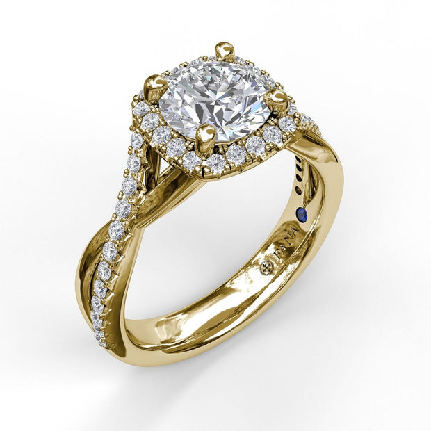 Cushion Halo With Diamond And Gold Twist Engagement Ring