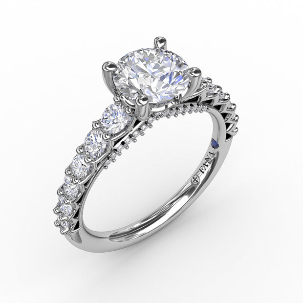 Contemporary Diamond Solitaire Engagement Ring With Openwork Diamond Band