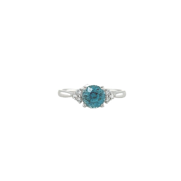 Blue Zircon & Diamond Ring