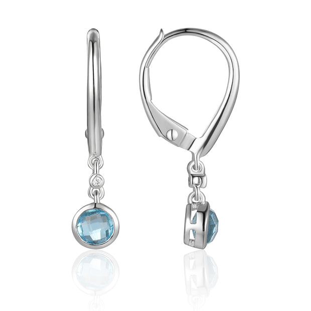 Blue Topaz Bezel Leverback Earrings