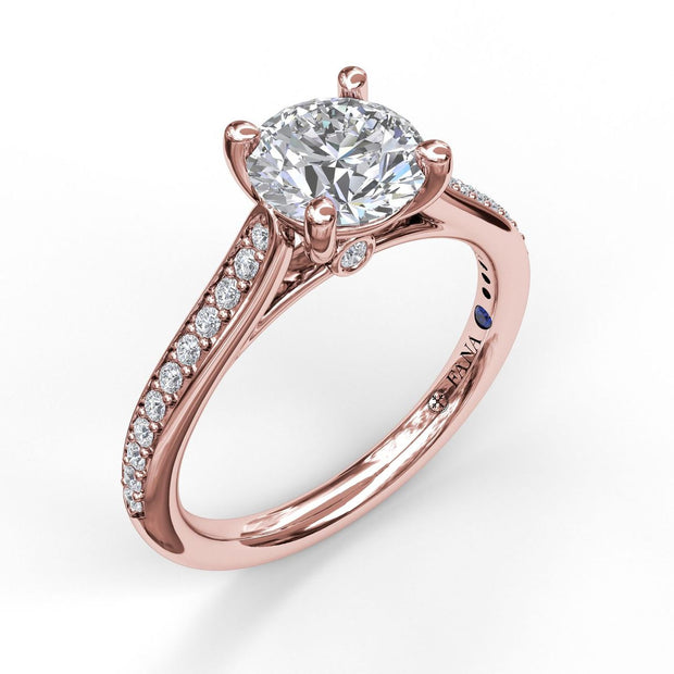 Cathedral Single Row Pave Engagement Ring