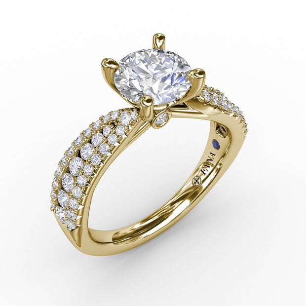 Contemporary Solitaire Engagement Ring With Multi-Row Tapered Diamond Band