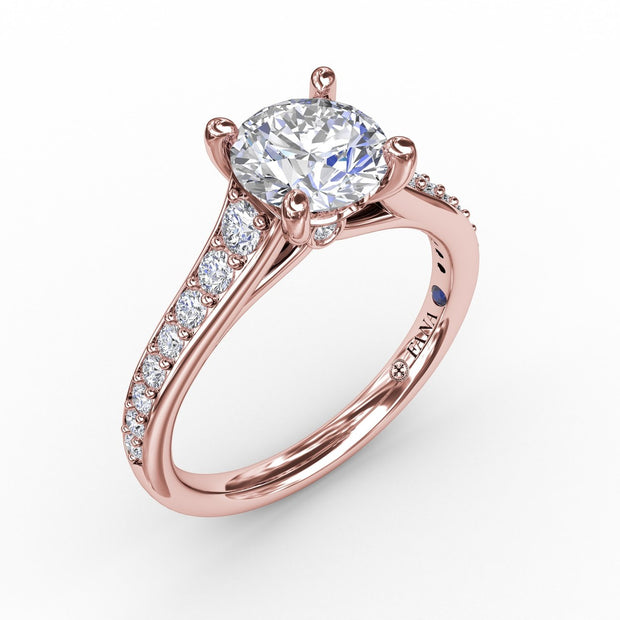 Classic Round Diamond Solitaire Engagement Ring With Diamond Band