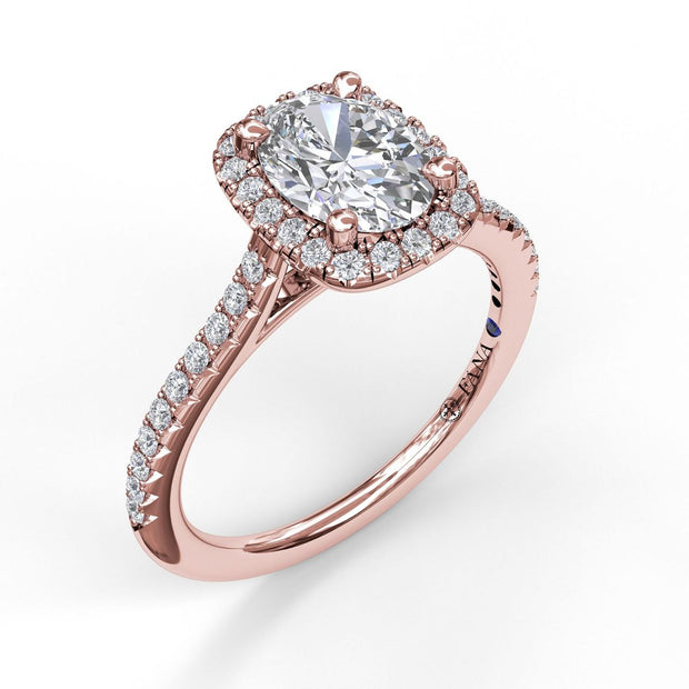 Oval Center Diamond With Cushion Halo Engagement Ring