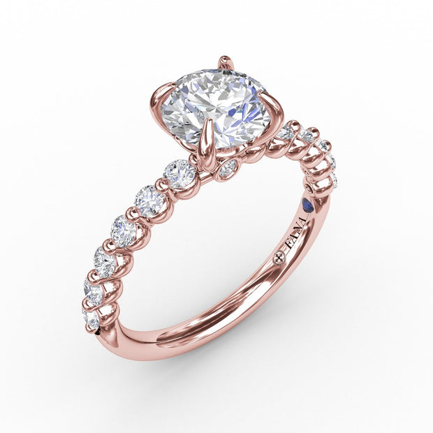 Contemporary Round Diamond Solitaire Engagement Ring With Diamond Band