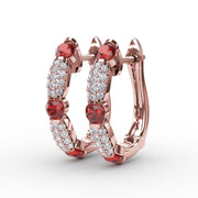 Whimsical Ruby and Diamond Hoops