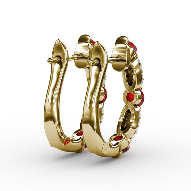 Whimsical Ruby and Diamond Hoops