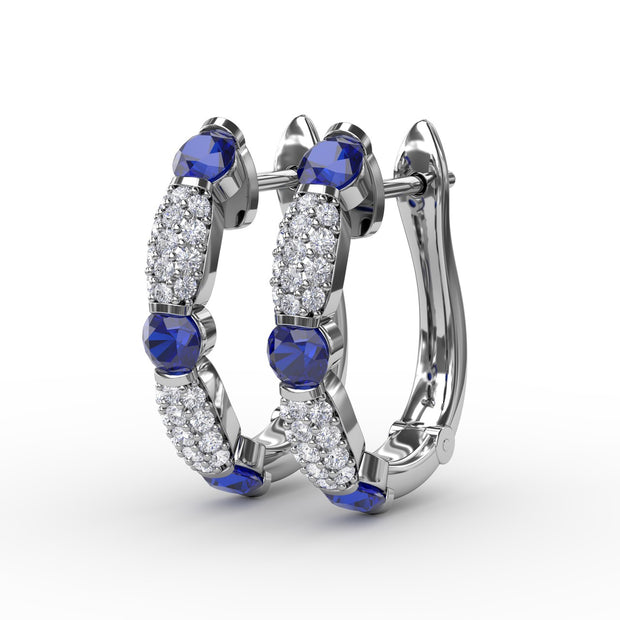 Whimsical Sapphire and Diamond Hoops