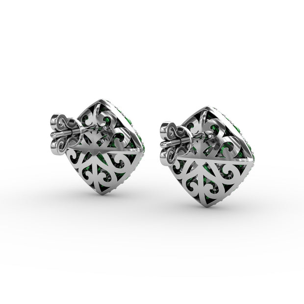 Large Pavé Emerald and Diamond Studs