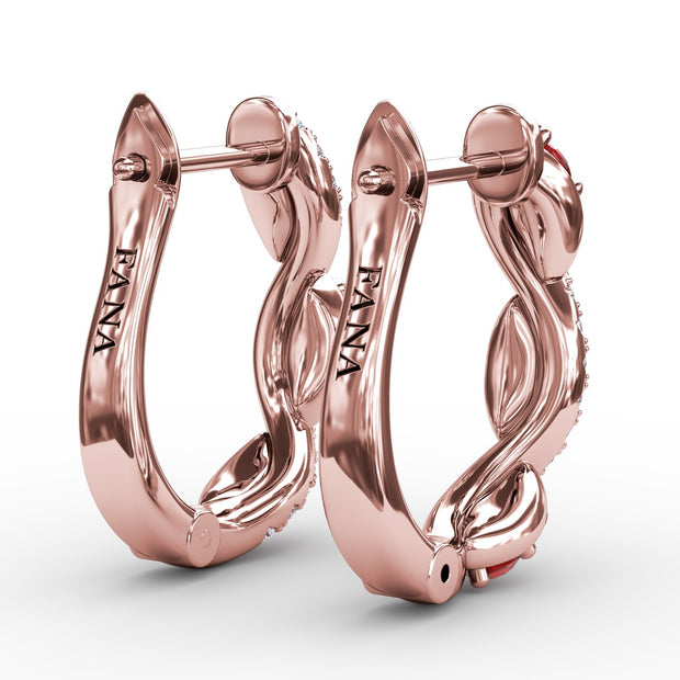 Ruby And Diamond Swirl Hoops