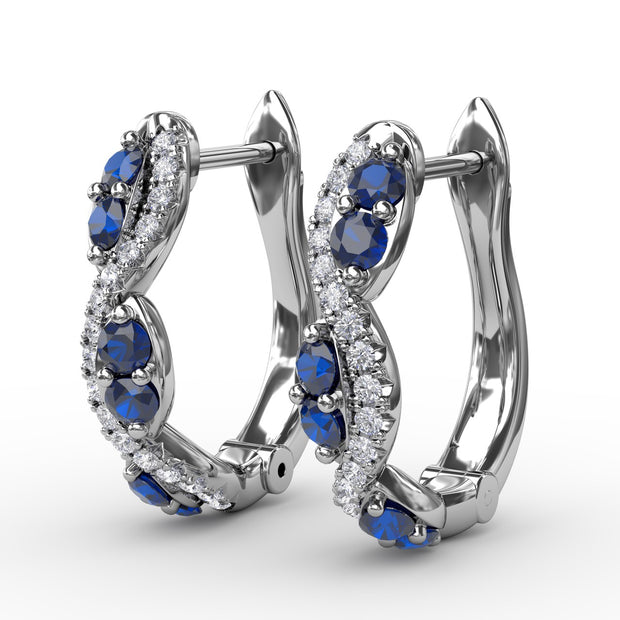 Sapphire And Diamond Swirl Hoops