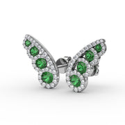 Butterfly Wing Emerald and Diamond Studs