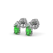 Oval Emerald and Diamond Stud Earrings
