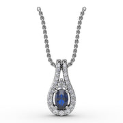 Halo Teardrop Sapphire and Diamond Pendant