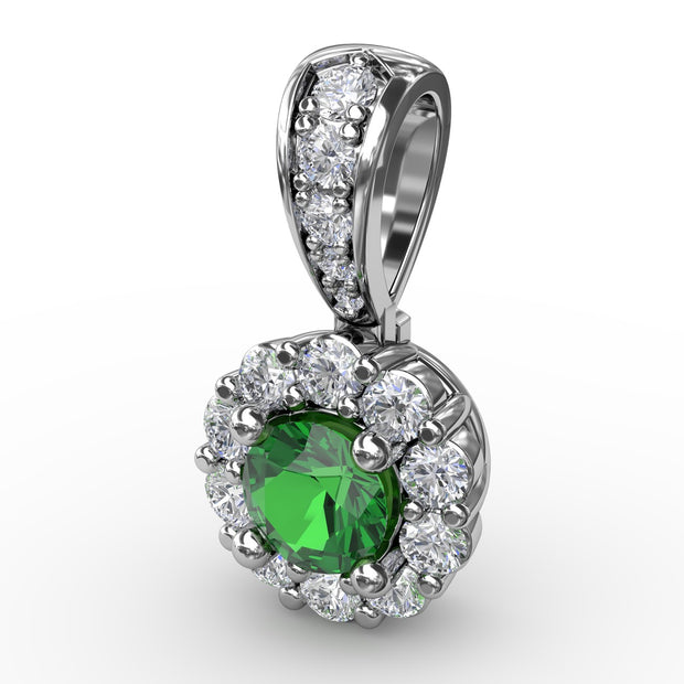 Halo Emerald and Diamond Pendant