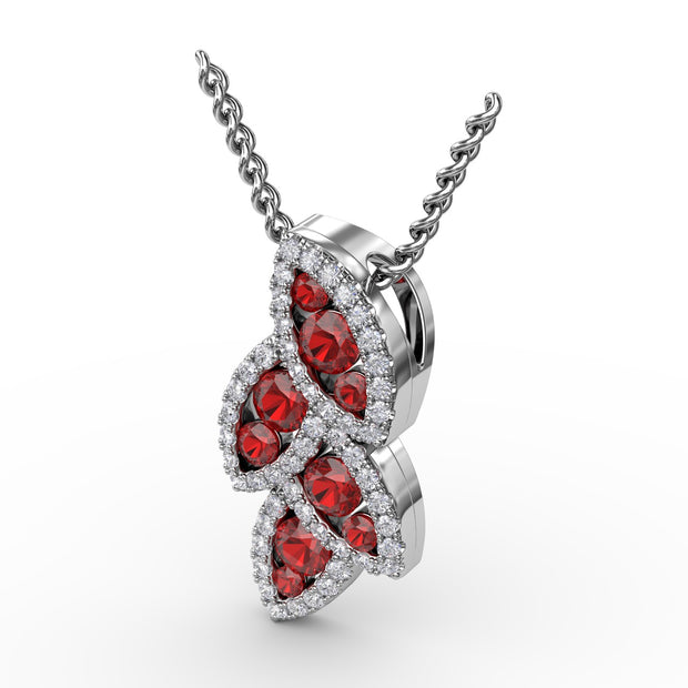 Glam Galore Ruby and Diamond Leaf Pendant