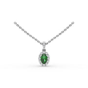 Emerald and Diamond Halo Necklace