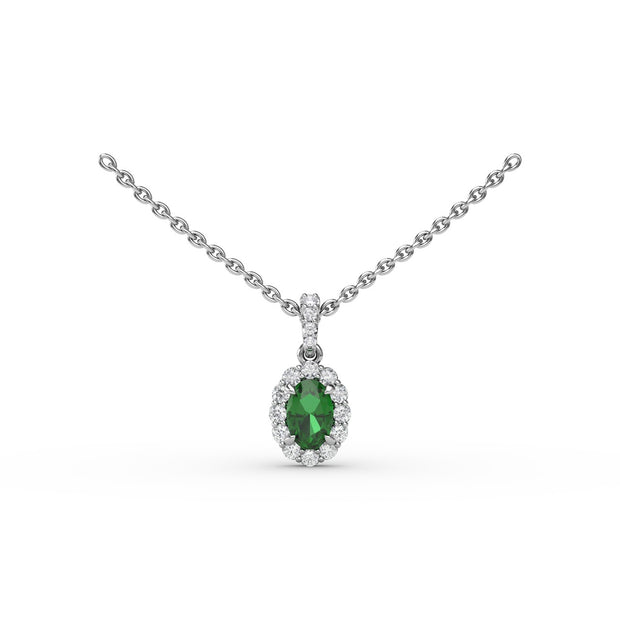 Emerald and Diamond Halo Necklace