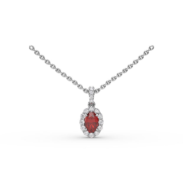 Ruby and Diamond Halo Necklace