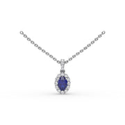 Sapphire and Diamond Halo Necklace