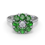 Emerald and Diamond Cluster Flower Ring