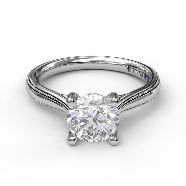 Round Cut Solitaire With Milgrain-Edged Band