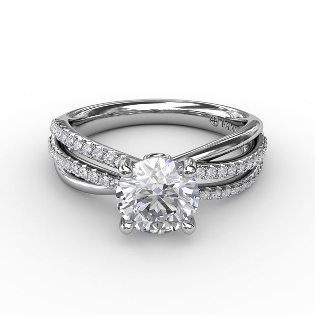 Contemporary Solitaire Diamond Engagement Ring With Multi-Row Split Shank