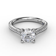 Classic Solitaire Engagement Ring With Milgrain Diamond Band