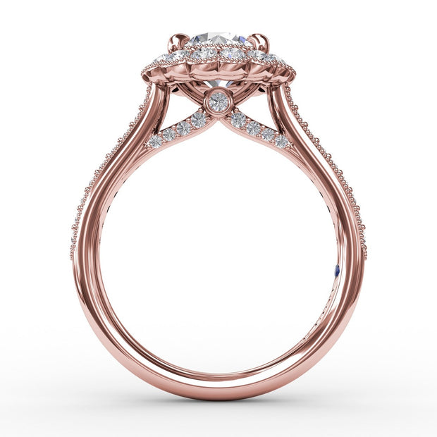 Vintage Scalloped Halo Engagement Ring With Milgrain Details
