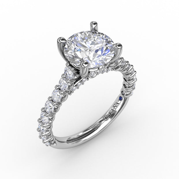 Contemporary Diamond Solitaire Engagement Ring With Hidden Halo