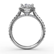 Oval Diamond Halo Engagement Ring With Diamond Band