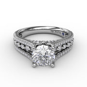 Round Diamond Engagement Ring With Triple-Row Diamond Band