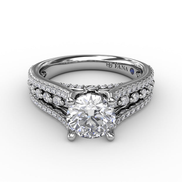 Round Diamond Engagement Ring With Triple-Row Diamond Band