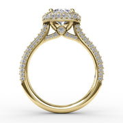 Cushion-Shaped Waterfall Halo Engagement Ring With Pavé Band