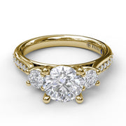 Classic Three Stone Single Row Engagement Ring