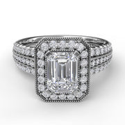 Classic Radiant Halo With Triple Pave Band Engagement Ring