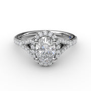 Classic Diamond Halo Engagement Ring with a Subtle Split Band