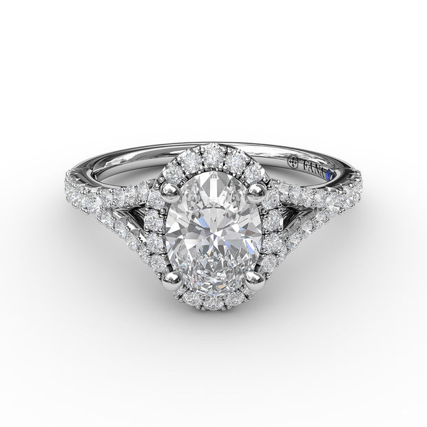 Classic Diamond Halo Engagement Ring with a Subtle Split Band