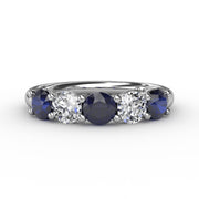 Chunky Sapphire and Diamond Shared Prong Anniversary Band