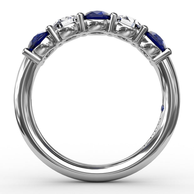 Chunky Sapphire and Diamond Shared Prong Anniversary Band